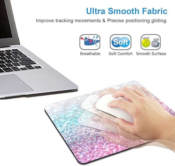 IMAYONDIA Pink Blue Sparkly Mouse Pad Cute, Rectangle Non-Slip Rubber Glitter Bling Gradient Mousepad for Kids Girls, Laptop Computer Mouse Pads, 9.5 X 7.9 Inch