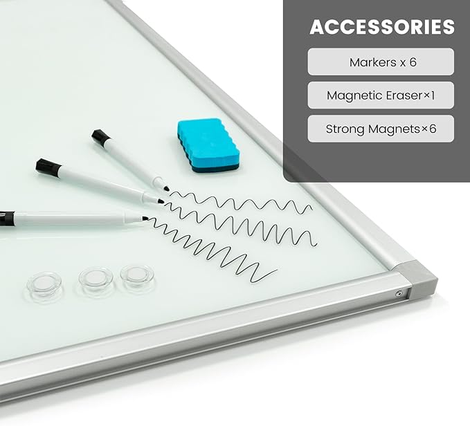 Large Mobile Glass White Board with Wheels - 48”x36” Rolling Dry Erase Whiteboard with Stand, Quick Flip Over Reversible Glass Board, Standing Double-Sided Board