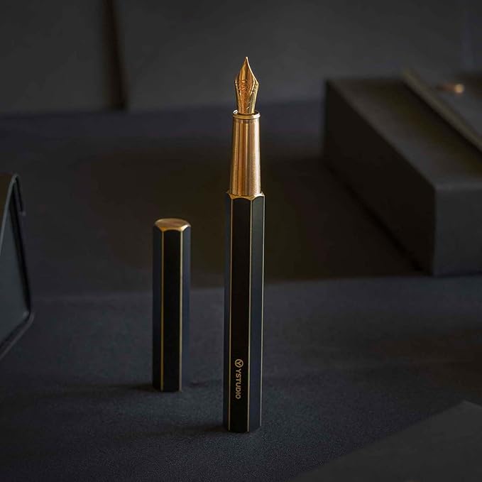 YSTUDIO Stunning Classic Revolve Fountain Pen, Schmidt Gilded Nib, Best Pen Gift Set for Men & Women, Professional, Executive Office, Nice Pens（black，M nib）