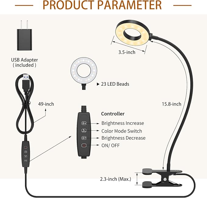 iZELL Desk Lamp, [3 Color Modes & 10 Brightness] LED Reading Light with Clamp, Silicone Flexible Arm Book Light for Kids Reading Book in Bed at Night Clip on Table, Headboard, Dorm - 15.8‘’ Black