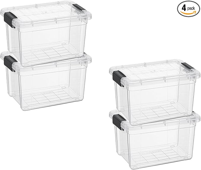 Superio Mini Storage Container Plastic Crayon Box Art Supplies and Sewing Case Stackable Clear Small Organizer for Beads, Stationery, Chalk, and Food, 1.4 Quart, 4 Pack