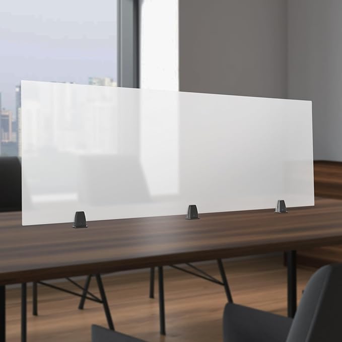 KONKENIE Acrylic Office Privacy Partition Indoor Desk Divider Guard Rectangle Desktop Privacy Panel Privacy Shield Screen for Classroom Office Reception Station Bakery Translucent (60x22x2”,1PCS)