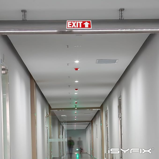 iSYFIX Exit Signs Stickers 6 Pack 12x4 Inch - Laminated Premium Vinyl Directional Up Arrow Signs for Buildings, Office, Workplace, Stores, Schools, Theaters, Parking, Restaurants, Factories