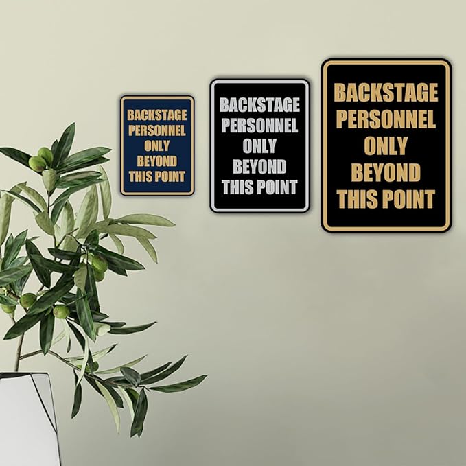 Portrait Round Backstage Personnel Only Beyond This Point Door or Wall Sign Easy Installation | Music | Concert | Festivals Sign (Black) - Medium (10 Pack)