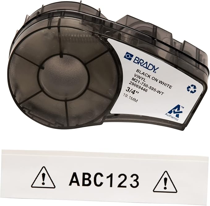 Brady Authentic (M21-750-595-WT) All-Weather Vinyl Label for Indoor/Outdoor ID & Authentic (M21-500-595-WT) All-Weather Vinyl Label for Indoor/Outdoor ID, Lab and Equipment Labeling