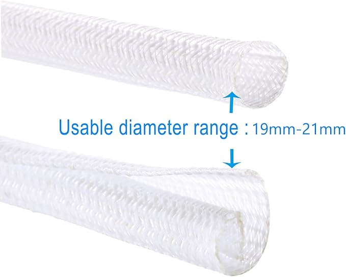 QCSIW 3/4"-25ft Braided Cable Sleeve Protector - Self-Wrapping Split Wire Loom for Home Theater, Pet-Proof Cord Organizer, Heat-Resistant, White