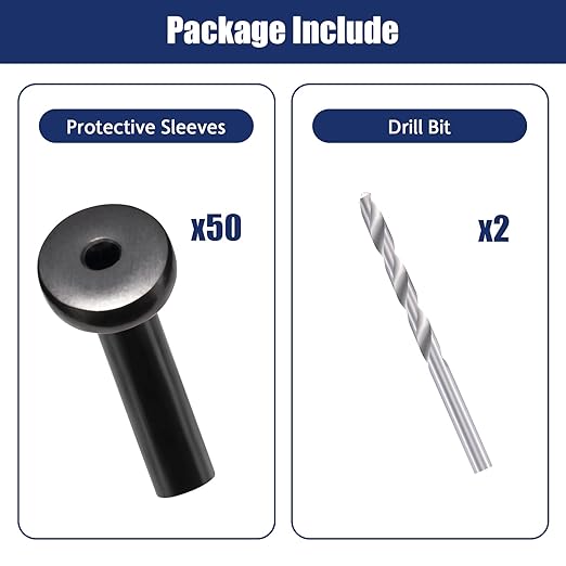 RiaYer 50 Pack 30 Degree Angle Protective Sleeves, Black Cable Railing Corner Protector Sleeve Beveled for 1/8" Wire Rope, T316 Marine Grade Cable Railing Kit with Two Drill Bit for Wood Posts HF039B
