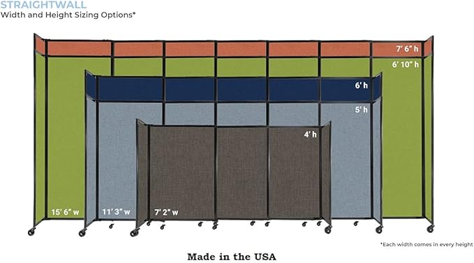Versare Straightwall Sliding Portable Wall Partition | Freestanding Office Dividers | Locking Wheels | Temporary Room Separator | 15'6'' Wide x 5' Tall Royal Blue Fabric Panels