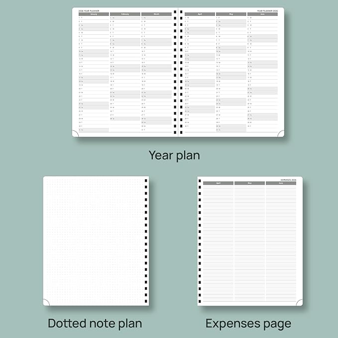 POPRUN Planner 2025-2026 (Large - 8.5'' x 10.5'') Academic Weekly Calendar (July 2025 - June 2026) with Hourly Time Slots, Monthly Tabs, 100GSM Thick Papers, Spiral Leather Cover - Green