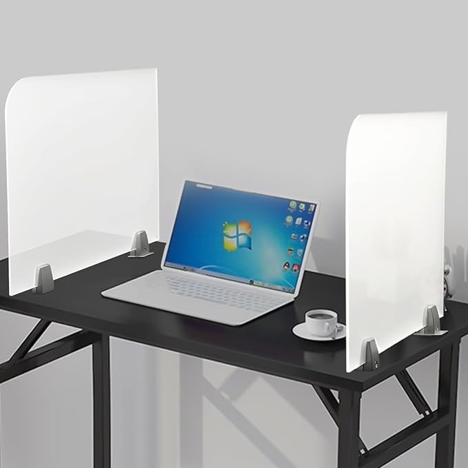 Desk Divider, 2 pcs Acrylic Desk Privacy Panels, Privacy Desk Screen, Frosted Acrylic Partitions with Clips Acrylic Table Top Sneeze Guard for Offices Schools (23"x18"x2")