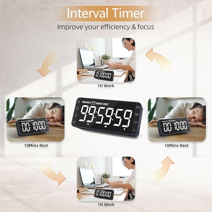7.8'' Extra Large Rechargeable LED Kitchen Timer - 99H Countdown/Countup, 3 Brightness, 5 Alarms, 4 Volume Levels | Magnetic Large Timer for Cooking, Classroom, Home Gym