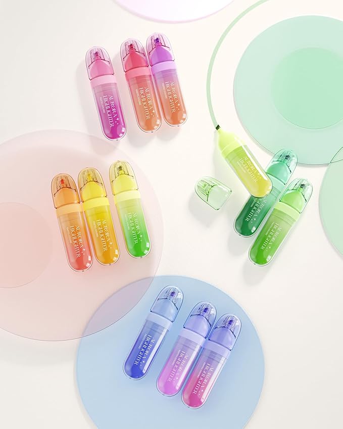 Four Candies 12 Pcs Highlighters Assorted Colors, Cute Pastel Highlighter Set, Dry Quickly, Soft Chisel Tip, No Bleed Highlighter, Aesthetic Highlighters fo Purple Christmas Gifts