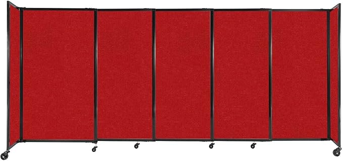 Versare Straightwall Sliding Portable Wall Partition | Freestanding Office Dividers | Locking Wheels | Temporary Room Separator | 11'3'' Wide x 5' Tall Red Fabric Panels