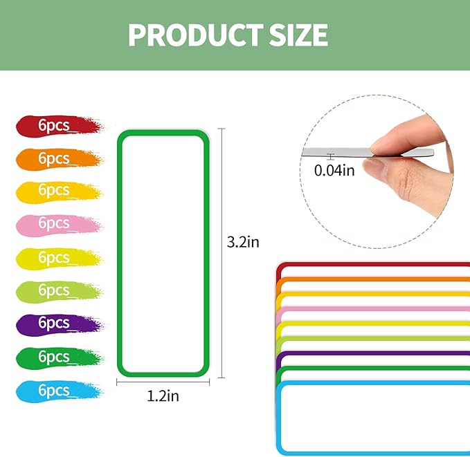 54pcs(3.2 x 1.2) Magnetic Dry Erase Labels，Magnets Sticker，11 Colors Reusable Erasable Cards Name Tags for Home, Refrigerator, Office, Student Lockers