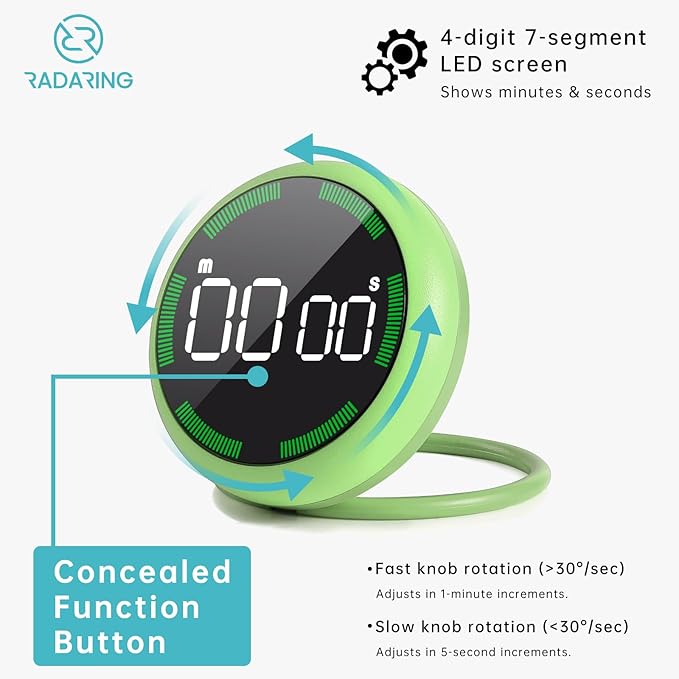 Emerald Quick Que Kitchen Timers, Visual timers Large LED Display Magnetic Countdown Countup Timer for Classroom Cooking Fitness Baking Studying Teaching, Easy for Kids and Seniors (Emerald)