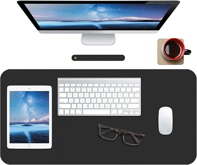 ‎Boutilon Leather Desk Pad Protector,Non-Slip Mouse Pad,Laptop Desk Pad,Office Mouse Mat,Waterproof Leather Desk Blotter,Desk Writing Pad for Office and Home,Laptop Blotter (M-Black,30"x14")