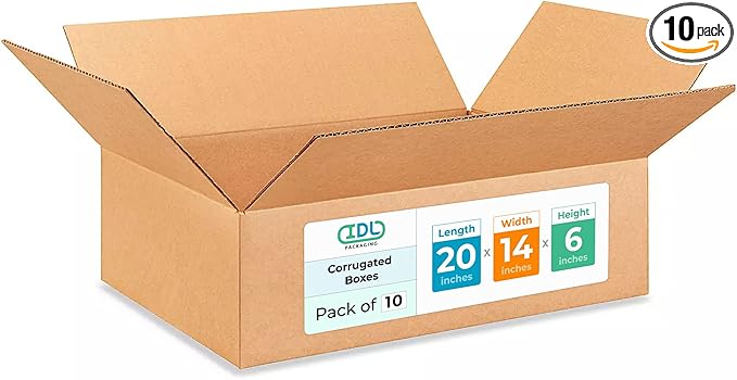 Large Shipping & Moving Boxes 20x14x6 inches (10-Pack) - Extra Strength 200 lb vs Regular - Corrugated Moving Boxes for USPS/UPS/FEDEX - Lasting Cardboard Box - Large Box by IDL Packaging