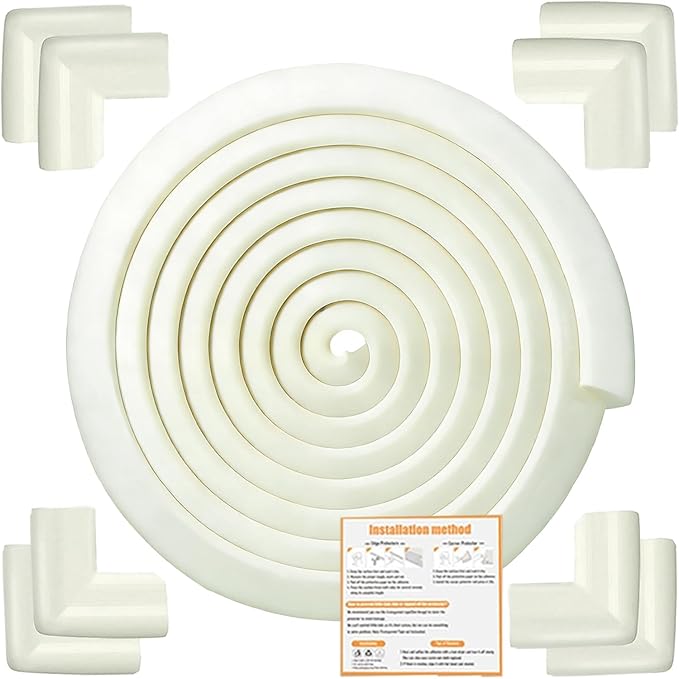 Baby Proof Corners and Edges Protector 20ft Edge+8 Corner Guard, Fireplace Baby Proofing Bumper, Heavy-Duty Soft NBR Foam Edge Corner Protector for Furniture Table, Childsafe/Pre-Taped White