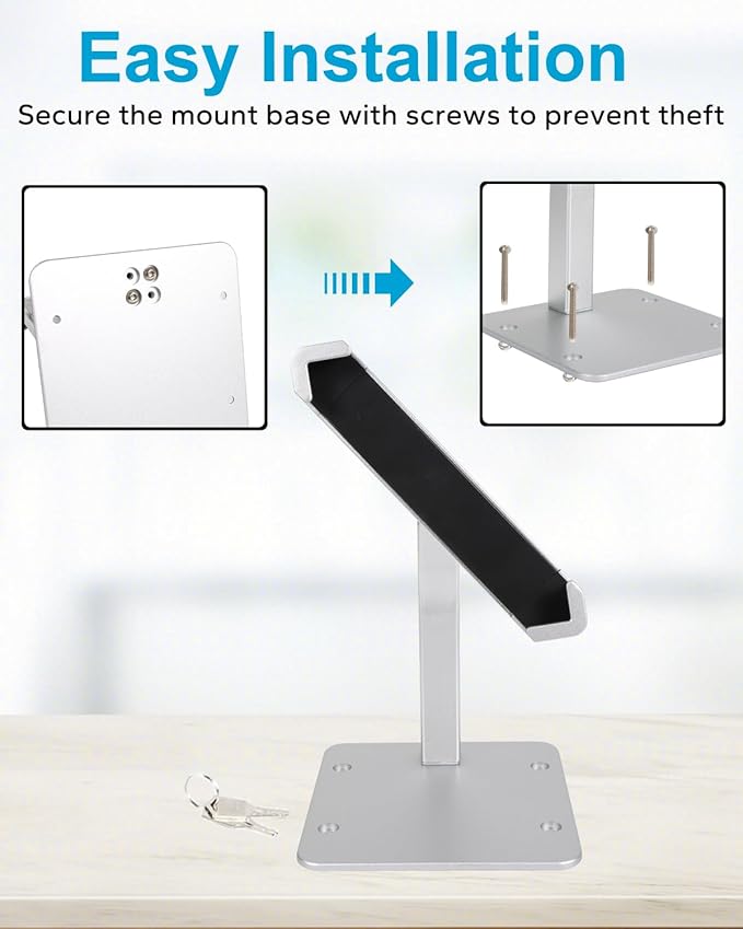 GDZN Anti-Theft Tablet Kiosk Stand with Lock, [Aluminum Arm] Desk Security POS Tablet Stand for Retail/Commercial/Trade Show, Heavy Duty Adjustable iPad Mount for iPad Pro, Galaxy tab, 9-14" Devices