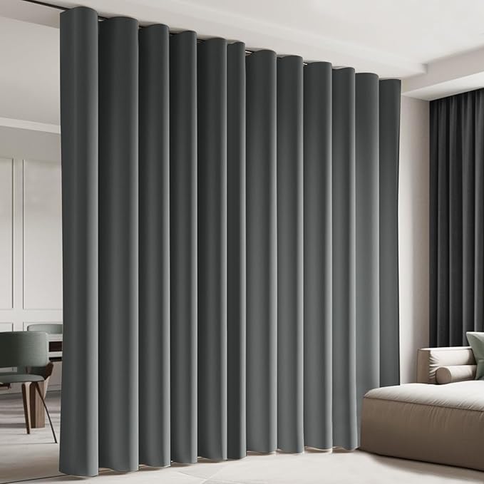 Cbsroro Room Divider Blackout Curtain Track Curtains Wall Dividers Panels Screen for Living Rooms Bedroom Office Privacy Partition Separation, W150 × L120 Inch,1 Panel, Grey