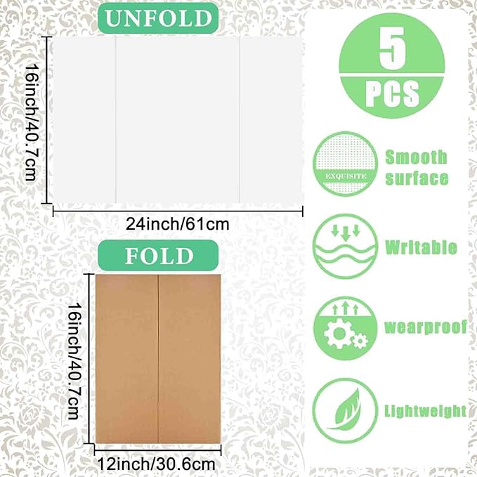 LonlyEagle Trifold Poster Board, 24" x 16", 5-Pack, White Corrugated Project Boards for Science Fairs, School Projects, Event Displays, and Business Presentations