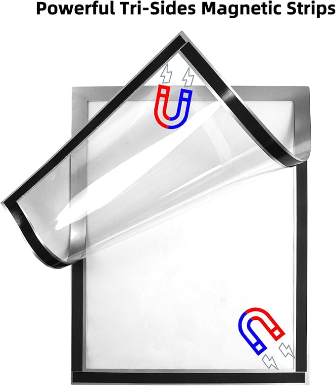 JIUYE 8.5 x 11 Self Adhesive Magnetic Sign Holder,Dual Sides Transparent Magnetic Window Display Frame for Office/Store/School as Shop Notice Frame/Schedule (8.5"x11" 6Pcs, Silver)