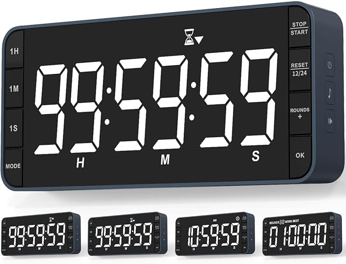 7.8'' Extra Large Rechargeable LED Kitchen Timer - 99H Countdown/Countup, 3 Brightness, 5 Alarms, 4 Volume Levels | Magnetic Large Timer for Cooking, Classroom, Home Gym