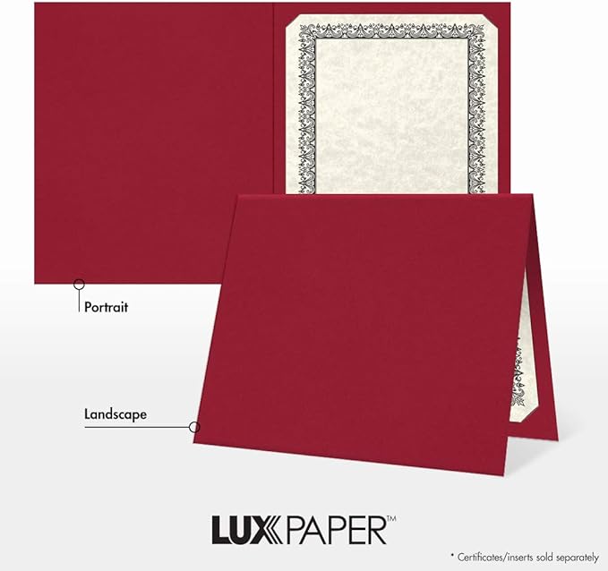 LUXPaper 9.5" x 12" Certificate Holders | Burgundy Linen | 100lb. Cover | 100 Qty