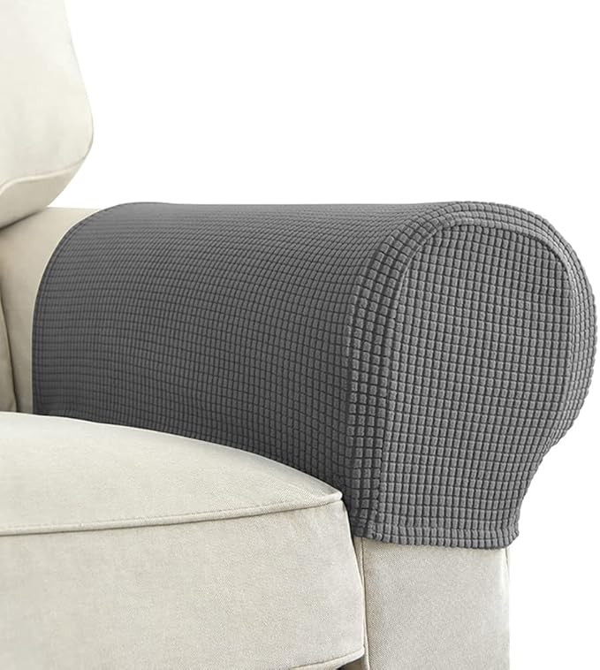 Chaexii Premium Polyester Sofa Arm Cover, Scratch Resistant Protector Covers, Washable, Elastic Armrest Covers for Square/Curved/Sloping Couch Armrests, 2Pcs (Dark Grey)