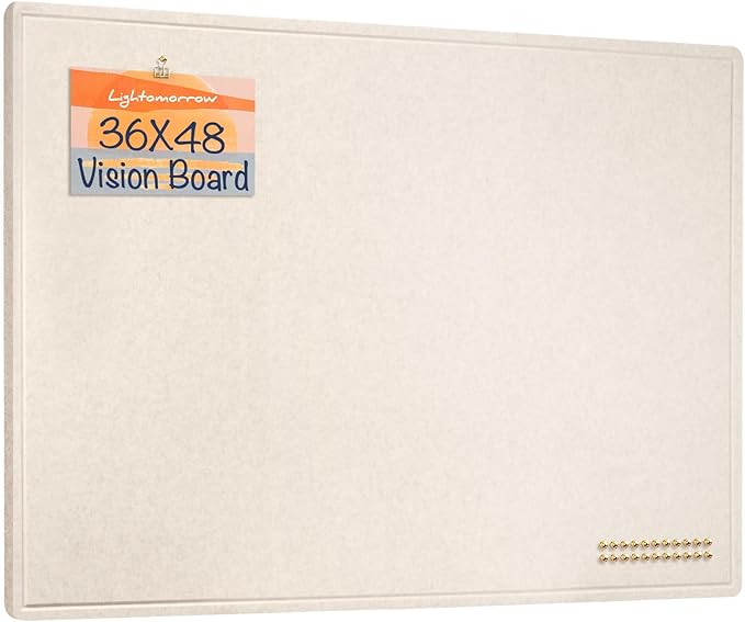 Large Vision Board 48x36, Thicken Felt Pin Board for Living Room or Home Office, Ideal for Family Goals, Photos, Notes with 20 Pushpins and 20 Postcards, Oatmeal