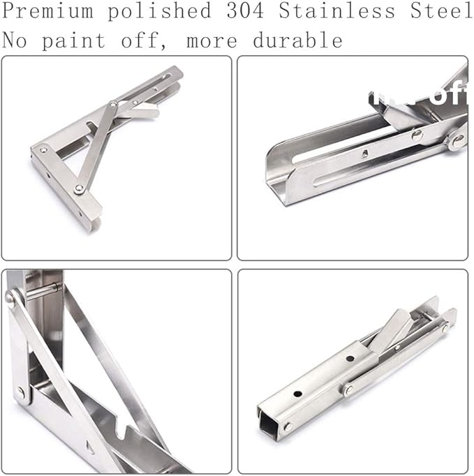 Folding Shelf Brackets, Max Load 300 lb, Heavy Duty Stainless Steel Collapsible Wall Mounted Shelf Brackets for Table, Space Saving DIY Bracket, Pack of 2 (2, Foldable 12")