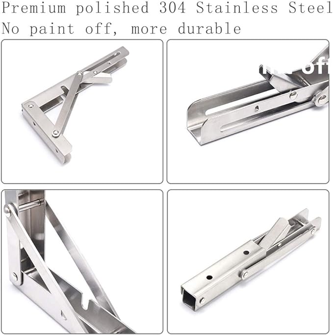 Folding Shelf Brackets, Max Load 300 lb, Heavy Duty Stainless Steel Collapsible Wall Mounted Shelf Brackets for Table, Space Saving DIY Bracket, Pack of 2 (2, Foldable 16")