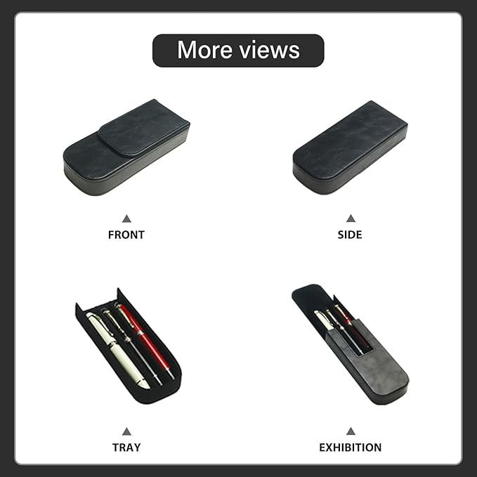 MIVLXLX Leather Triple Pen Case Pencil Pouch Holder for Three Fountain Ballpoint Rollerball Pens and Pencils Gift Choice for Man/Woman/Office (Black)