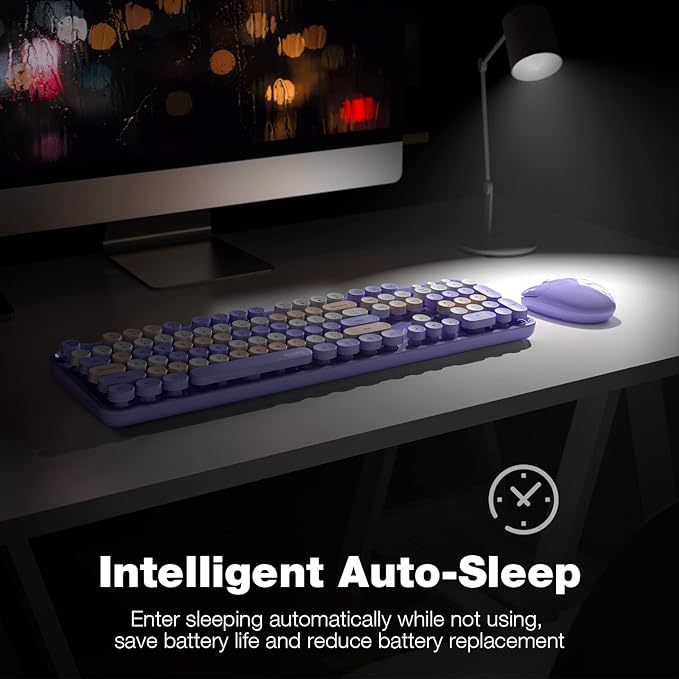 MOFII Wireless Keyboard and Mouse Combo,2.4GHz Retro Full-Size Keyboard with Number Pad and Cute Wireless Mouse for Computer PC Desktops Laptop WindowsxP/7/8/10 Purple Colorful