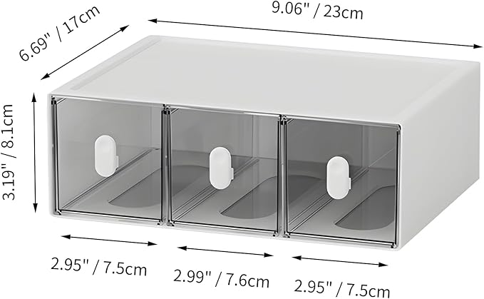 OSteed Desktop Drawers, Desk Organizer with 3 Drawers & Upright Handles, Stackable Plastic Storage Box for Home Collection, Cosmetics, Office Supplies (1 Tall Layer, White & Clear)