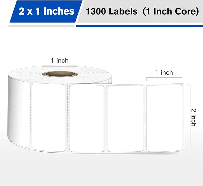 L LIKED 1" x 2" Blank Removable Labels with No Residue, Water and Oil Resistant, Use for Both Home and Office (1 Roll, 1300 Labels)