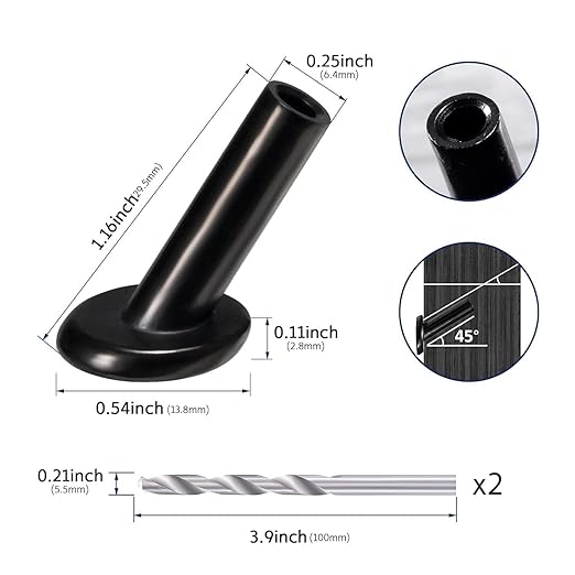 RiaYer 40 Pack 45 Degree Angle Protective Sleeves, Black Cable Railing Corner Protector Sleeve Beveled for 1/8" Wire Rope, T316 Marine Grade Cable Railing Kit with Two Drill Bit for Wood Posts HF039B