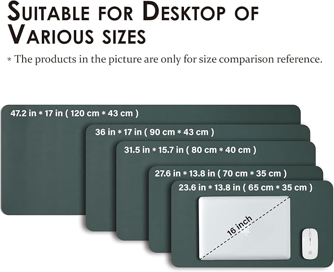 Leather Desk Mat - Small Non-Slip PU Desk Pad for Office and Home - Desk Organization and Accessories - Ideal for Large Mouse Pad and Small Desk Mats on Top of Desks (Dark Green,23.6"x 13.8")