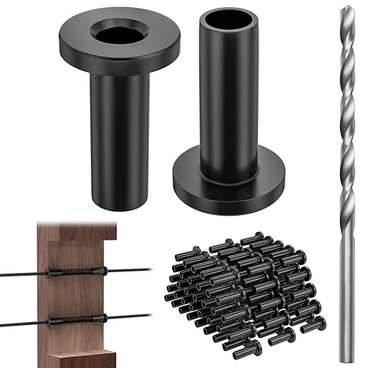 CELYND Cable Railing Protector Sleeves - 50 Pack T316 Stainless Steel Protective Sleeves - 1/8" 3/16" 5/32" Black Deck Cable Railing Hardware Kit for Wood Posts