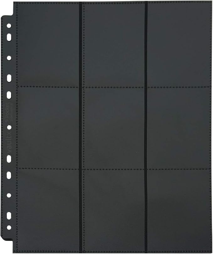 Vault X 9 Pocket Sideloading Pages for 3 Ring Binder, Double-Sided A4 Sideloaders, Storage for Collectible Card Games, Sports, TCG (Black, 50 Pack)