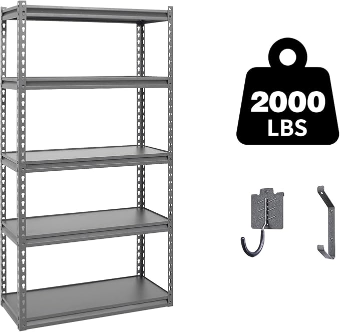 Shuntong 30" W Laminated Heavy Duty Metal Shelving Unit 2000 Lbs Boltless Garage Storage Shelves Utility Rack Shelf Warehouse Pantry Shed 30" W x 12" D x 60" H, Dark Gray
