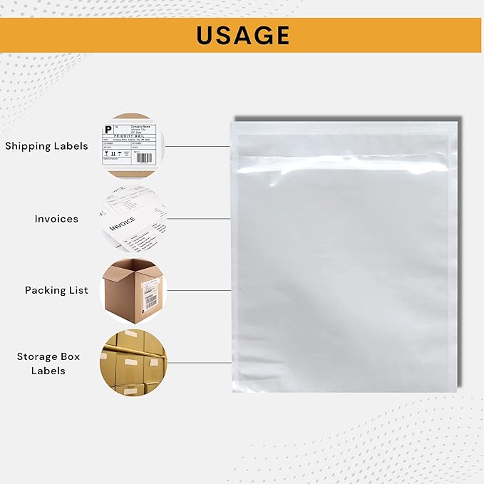1000 Pack 7"x10" Shipping Label Sleeves – Clear Self-Adhesive Packing Slip Pouches, Waterproof Packing List Envelopes – Ideal for Shipping Documents, Mailing Labels, Invoices & Packing Slips