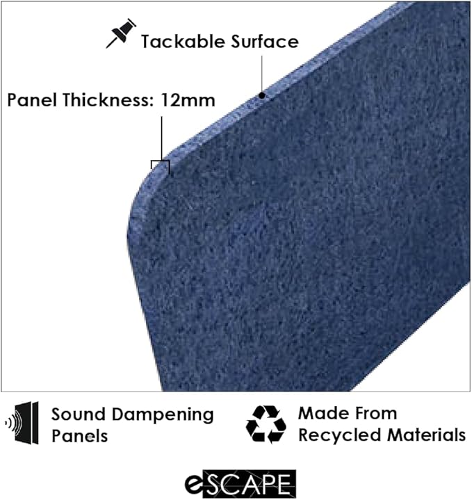 Escape 12" Freestanding Desk Divider | Eco-Friendly Acoustic Privacy Screen | Noise Reducing Desk Partition | 59" Wide | Blue