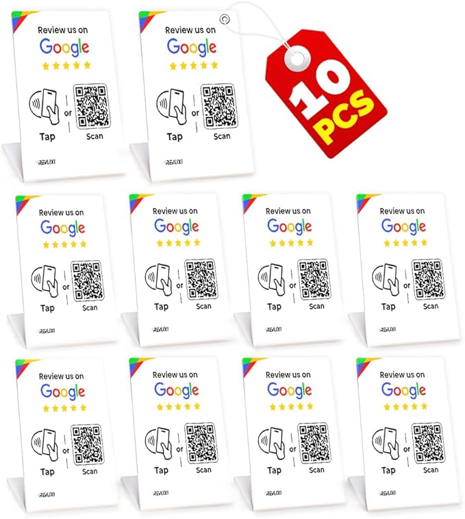 REVLIXI Google Review Stand (10 PCS)- Boost Reviews w/Reusable Google Review Tap Card Stand & QR Code Stand -No App, No Subscription-Android & iPhone Compatible -Boost Google Reviews for Online Growth