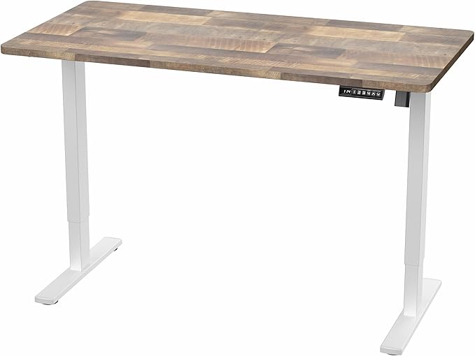VIVO Electric 55 x 28 in Standing Desk, Memory Height Adjustment, 1B Series, Holds 220 lbs, One-Piece Reclaimed Wood Top, White Frame, DESK-KIT-1W55P