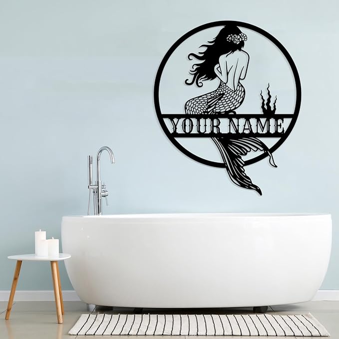 Custom Personalized Mermaid Name Metal Sign, Mermaid Wall Decor, Beach Theme Decor, Girls Room Decor, Metal Wall Art (Style-4)