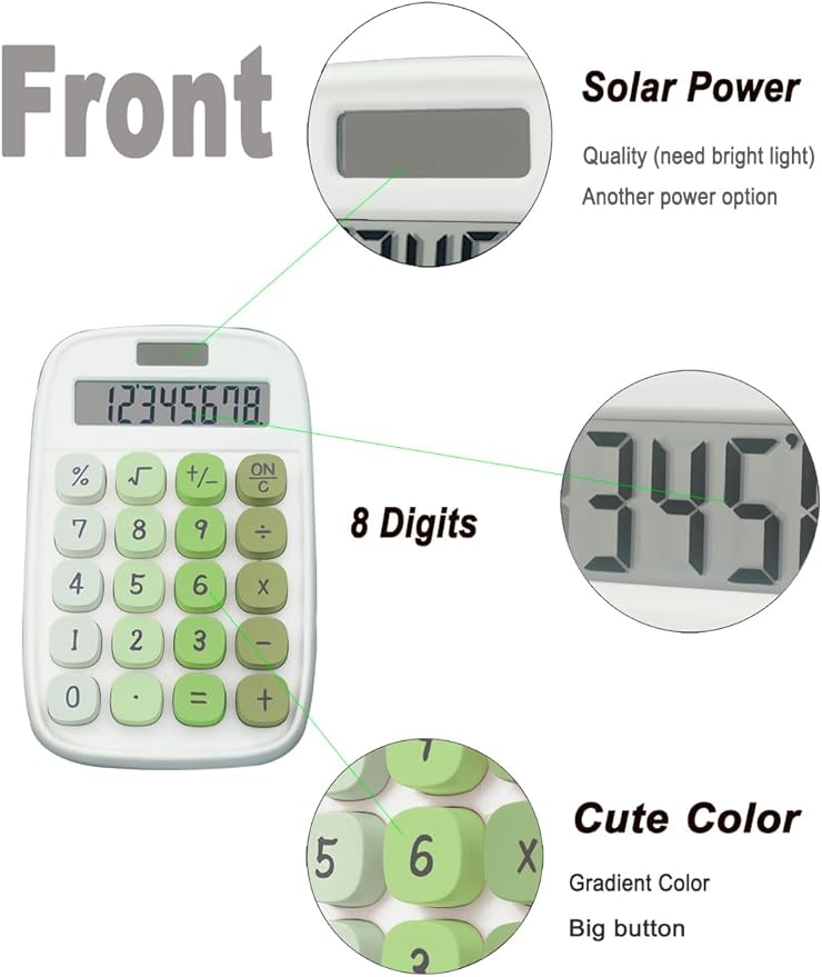 Mechanical Calculator,BTSEYAW Dual Power Calculator with 8 Digit Display tilt Screen and Big Buttons, Cute Office Desk Accessory (Green)