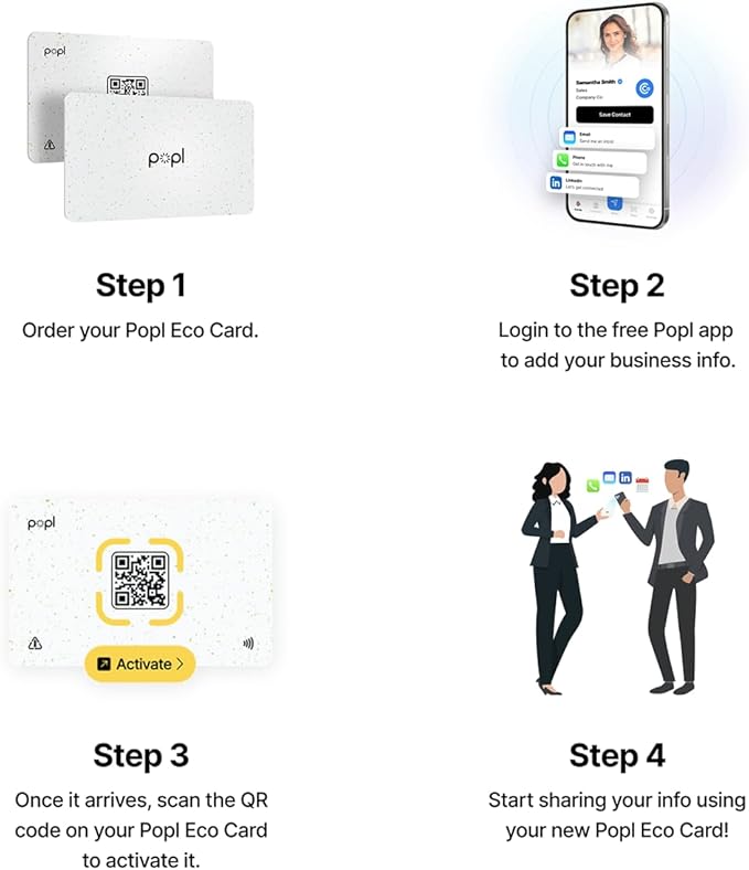 Popl Smart NFC Business Card - Sleek Modern Digital Business Card w/Instant App-Free Sharing - Customizable NFC Cards Compatible w/iPhone & Android (100% Recycled)