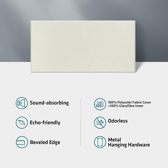 UMIACOUSTICS 4 PCS Acoustic Wall Panels, 2“ Thick 23.6" x 11.8" Fiberglass Recording Studio Acoustical Treatments Panels, Sound Absorbing Panels for Studios, Office, Home Theater. Beige