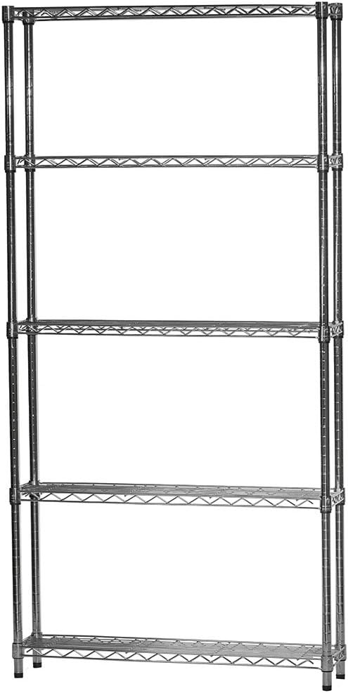 Shelving Inc. 5-Tier Chrome Wire Shelving, 8"D x 36"W x 96"H, Modern/Industrial Style, 800lbs Capacity Per Shelf